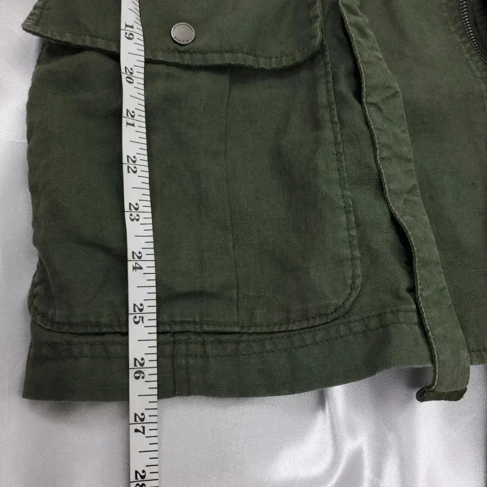 Athleta Wanderabout 100% linen olive green utility tunic vest xs zip-up top xs